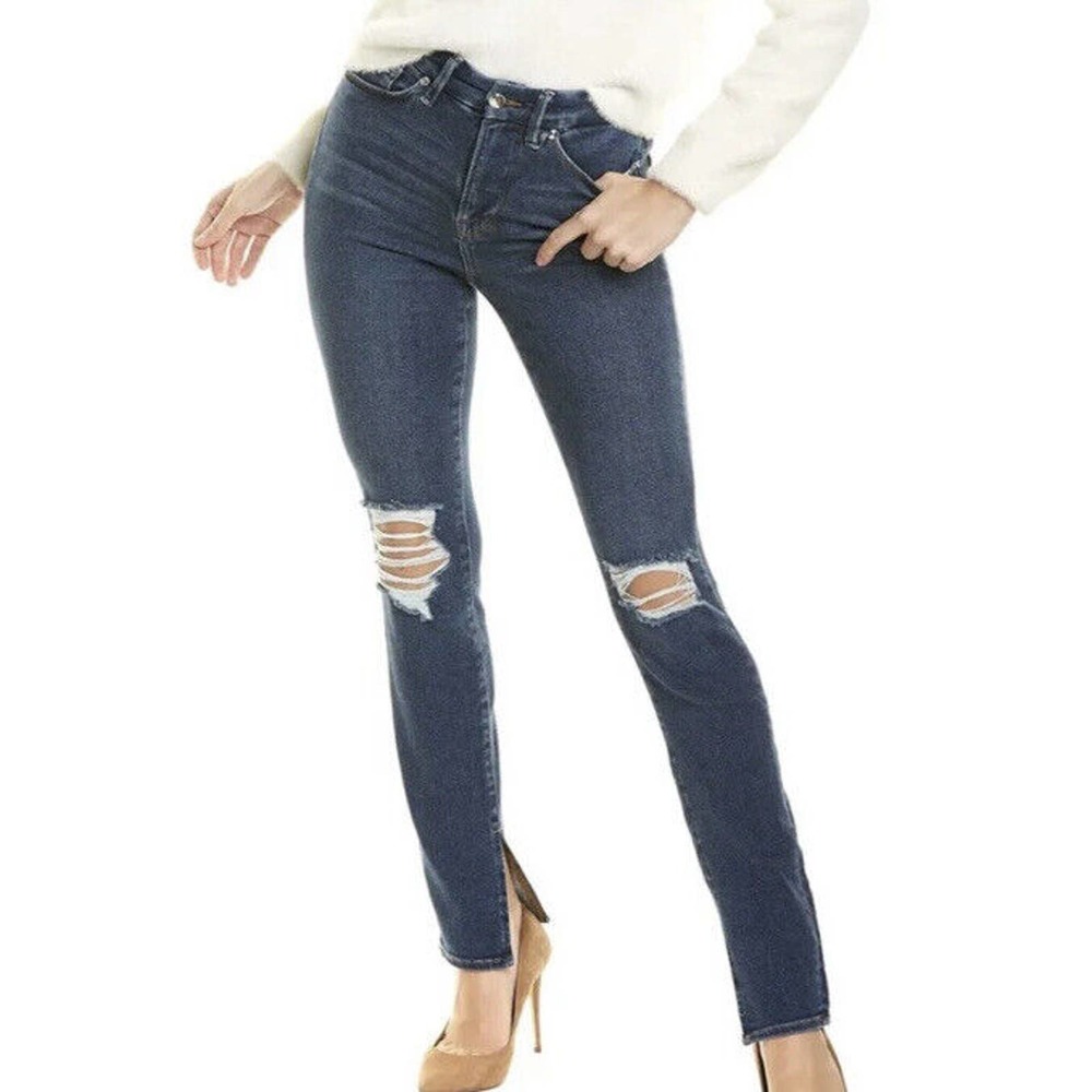 New Good American Good Womans 2 /26 Waist Crop Long Slit Ankle Distressed NWT